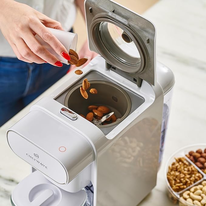 ChefWave Milkmade Soy Milk Maker (Silver/White) 6-in-1 Vegan Plant-Based Milk Machine with Auto Clean, and Delay Start, Almond, Oat, Soy, Cashew, Coconut, Macadamia Milk Maker with Nut Platter