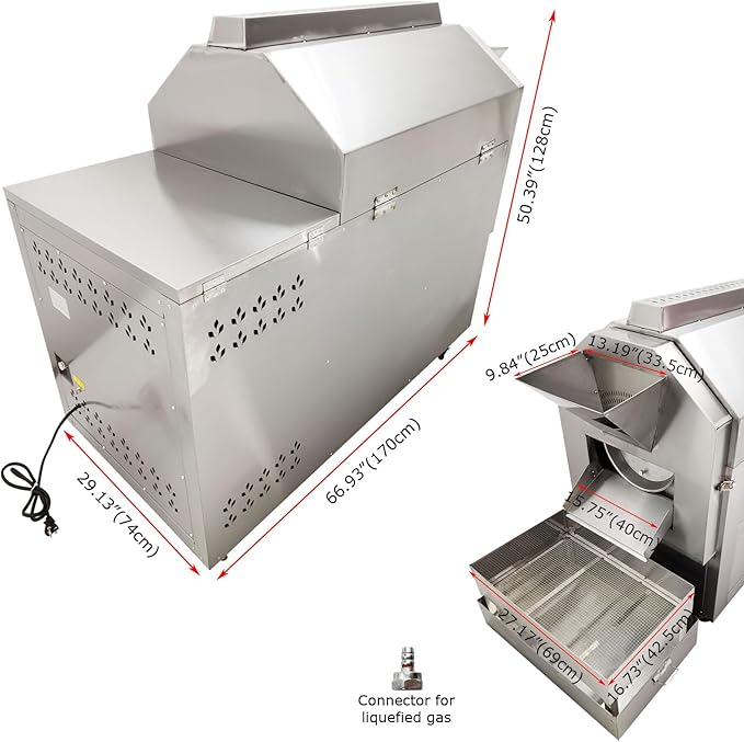 LGXEnzhuo Full-Automatic Stainless Steel Coffee Roaster 110LBS Drum Rotary Roasting Machine 0-300℃ Gas Type Nuts Bean Roasting Machine 220V/1PH
