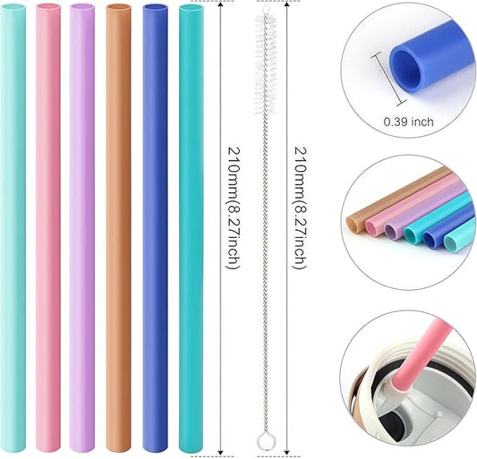 Joshey 6PCS Replacement Straws for Owala FreeSip 24oz & 32oz Water Bottles - Reusable Plastic Straws with 1 Cleaning Brush, Travel Tumbler Accessories Parts - 6 Colors