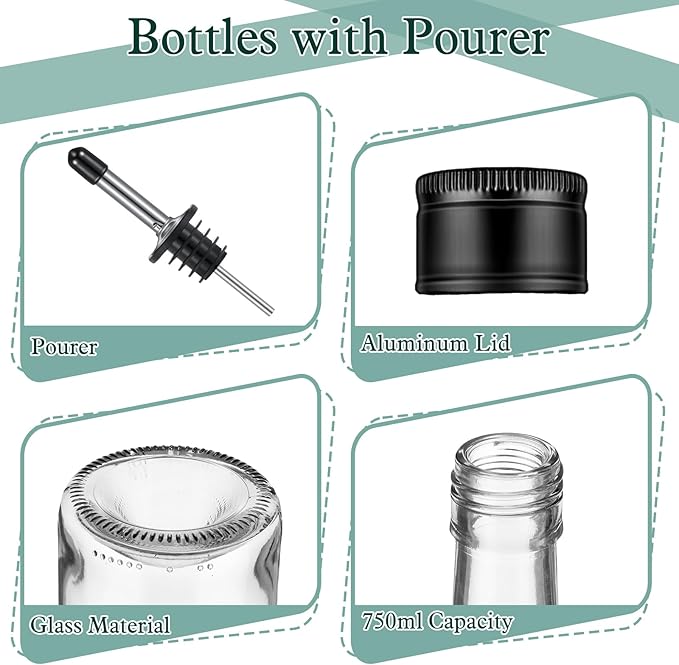 Maxdot 2 Pcs Long Neck Bottle with Pourer 750ml Glass Liquor Bottle juice Pour Bottles Syrup Bottles Glass for Home Wine Liquor Juice Making Wedding Anniversary Party