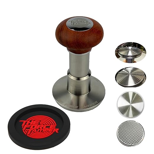 The Force Tamper Automatic Impact Adjustable Constant Pressure and Autoleveling Coffee Tamper Reddish Brown Jellyfish Wooden Handle Set Pro (TRI-Distribute Set, 58.50mm)