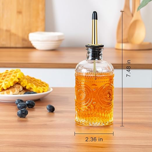 FrutPunch Glass Coffee Syrup Dispenser 7oz, with a Metal Mouthpiece Syrup Dispenser,Syrup Bottles for Maple Syrup, Oil, Coffee Bar Accessories,Vinegar, and Honey.