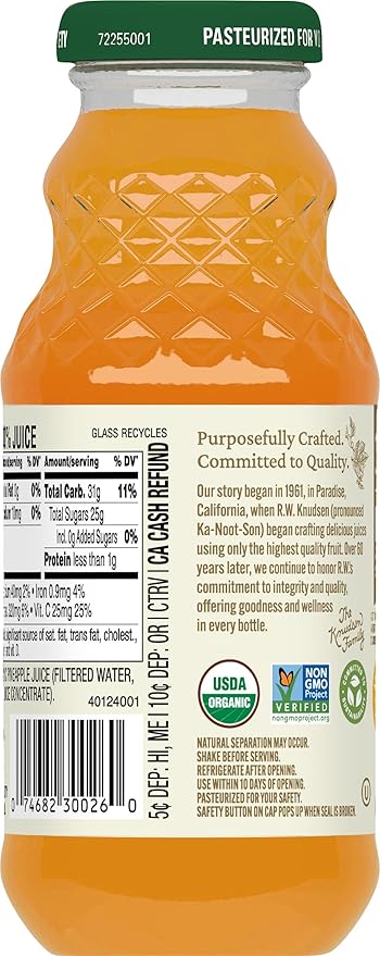 R.W. Knudsen Organic Just Pineapple Juice, 8 fl oz (12 Pack)
