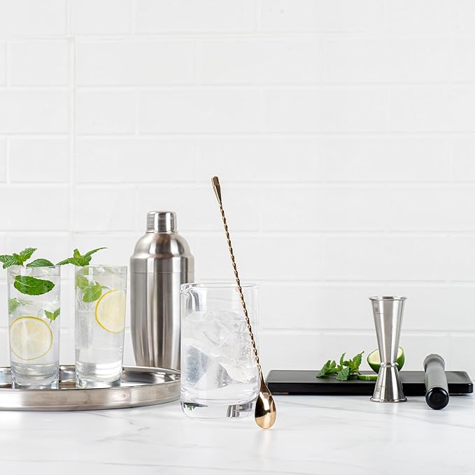 Restaurantware Bar Lux 12 Inch Bar Spoon 1 Corkscrew Handle Cocktail Stirrer Spoon - Long Commercial Gold-Plated Stainless Steel Cocktail Mixing Spoon For Stirring And Mixing