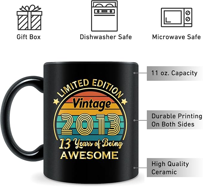 QUPT 13th Birthday Gifts for Girls Boys, 13th Birthday Gifts for Him, 2013 Birthday Gifts for Girls Boys, 13 Years Old Gifts, 2013 Birthday Gifts for Her Him, 13th Birthday Presents Coffee Mug
