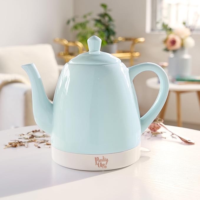 Pinky Up Noelle 1.5 L Ceramic Gooseneck Spout Electric Tea Kettle with Temperature Control - Cordless Design for Boiling Water Pot, Mint, Rose Gold