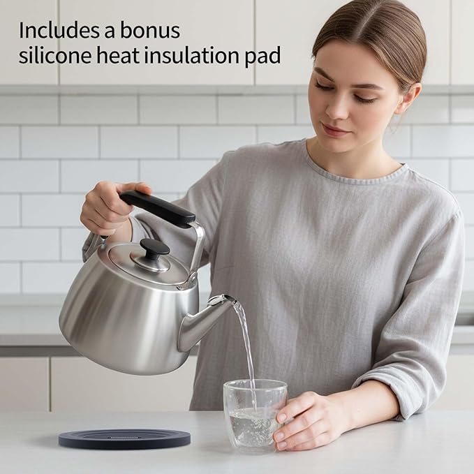 Tea Kettle, Whistling Stovetop Tea Kettle, Large Capacity Teapot Suits for All Heat Source, Professional Fast Heat Technique Teapot with Thick Body and Bottom, Durable and Sturdy Tea Pot