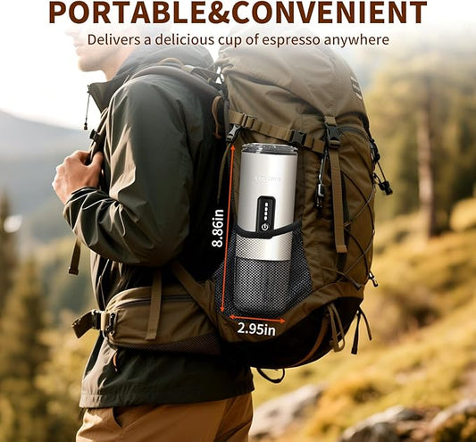 Leozora Portable Espresso Maker, 20Bar Professional Pressure, Stainless Steel Body, 7500mAh USB-C Rechargeable, 3-in-1 for Ground Coffee & Nespresso/DG Capsules, Ideal for Camping, Car, Office, White