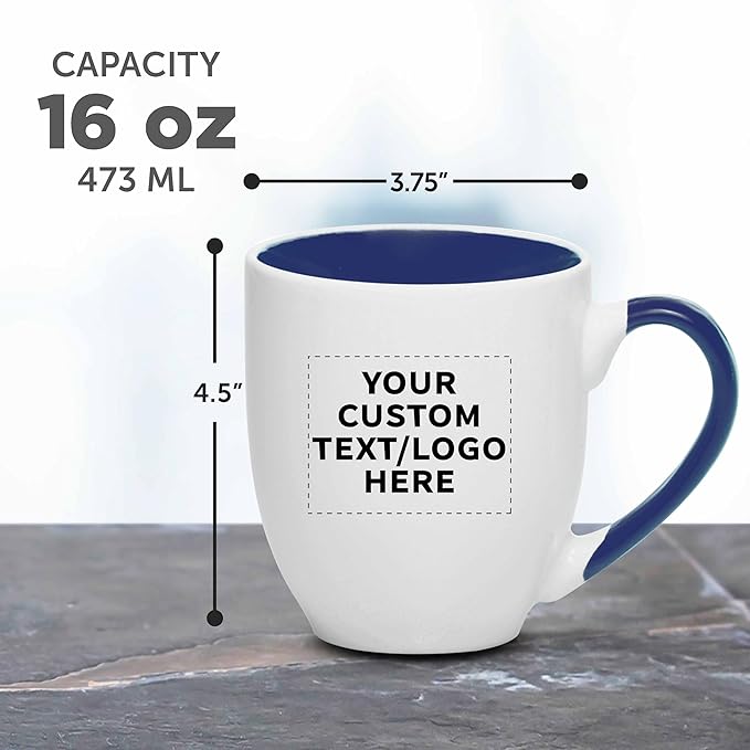 Custom Bistro Style Large Coffee Mugs 16 oz. Set of 10/50/100, Personalized Bulk Pack - Perfect for Coffee, Tea, Espresso, Hot Cocoa, Other Beverages - Cobalt Blue