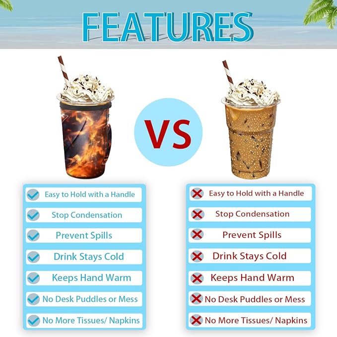 Fire American Football Reusable Insulator Coffee Sleeves for Drinks Beverages, Neoprene Holder with Handle for Most Coffee or Ice Drink, 24-28oz