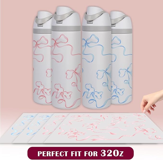 4PCS Bows Stickers for Owala Water Bottle, Stickers Waterproof Compatible with Urban Outfitters Owala Bottles, Tumbler Cup Accessories Decal Decorate (Blue Pink, 32 OZ, Bows)