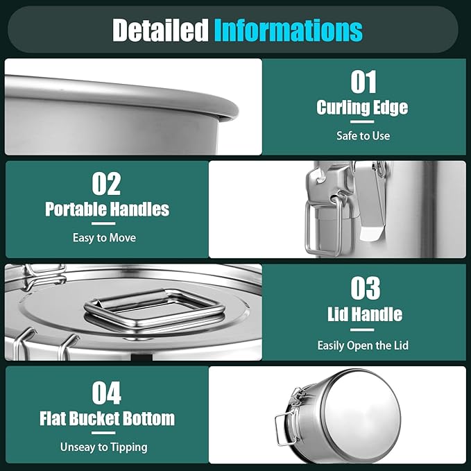 6L/1.31gal Stainless Steel Airtight Canister, Food Storage Canisters with Airtight Lid&Locking Clamp, Rice Cereal Grain Canisters Container, Storager Bucket for Flour, Coffee Bean, Sugar, Cookie, Milk