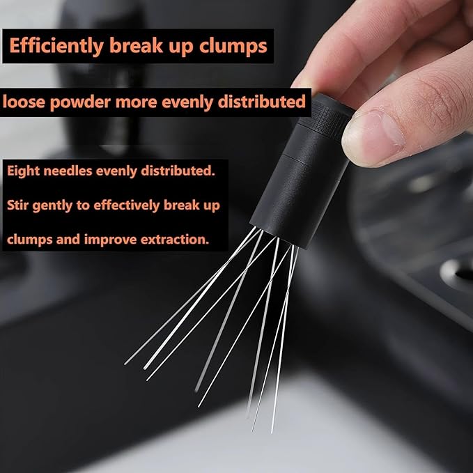 WDT Espresso Coffee Distribution Tool Magnetic Stand Adjustable Barista Needle Stirrer 304 Stainless Steel 8x0.4mm Precision Coffee Tool (Black Magnetic Adjustable WDT Tool, 53MM)