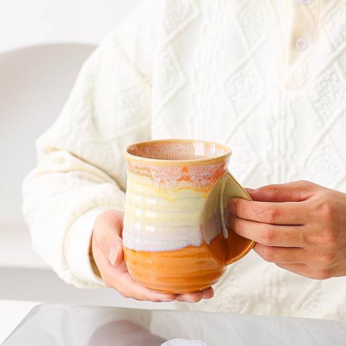 Mkour 21oz Large Ceramic Coffee Mugs, Handmade Tea Cups with Comfortable Handle for Office and Home, Microwave and Dishwasher Safe (Orange)