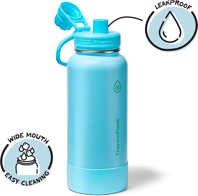 ThermoFlask 32 oz Double Wall Vacuum Insulated Stainless Steel Water Bottle with Spout Lid, Vivid Blue