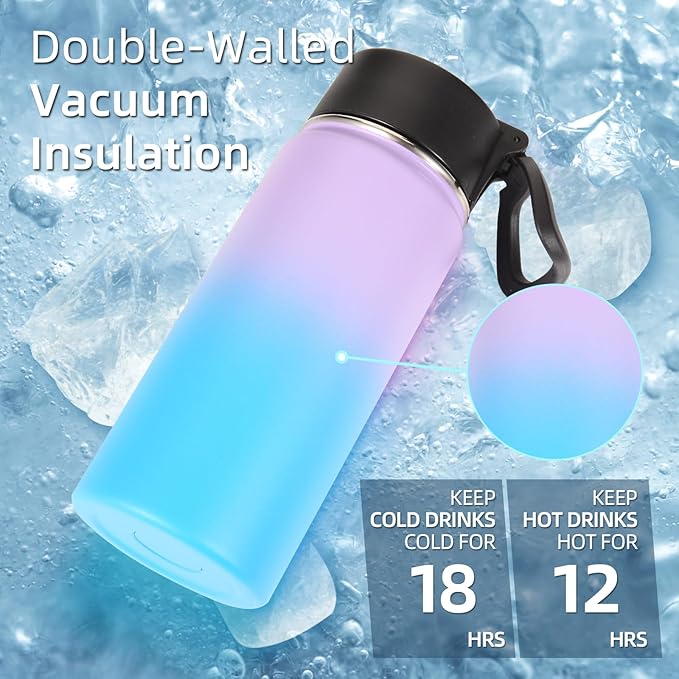 Volhoply 16 OZ Kids Water Bottle Bulk 8 Pack,Insulated Sports Bottles with Straw Lid,Stainless Steel Bottle with Handle Keep Cold & Hot,Double Wall Vacuum Tumbler Cups for School(Assorted, 8)