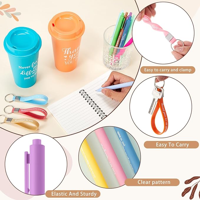 Skylety 12 Set/48 Pcs Employee Appreciation Gifts Bulk Christmas Thank You Gift Set 16 oz Coffee Cups Mini Spiral Notebooks Pens Keychains for Staff Team Teacher Coworker (Pastel Color)