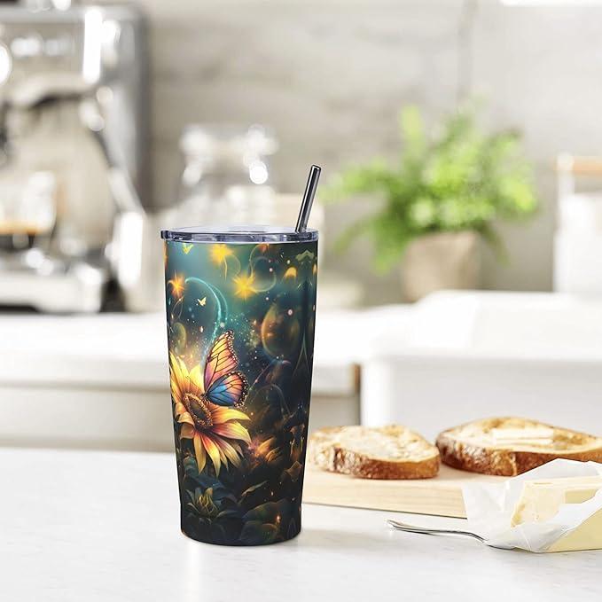 Sunflower Tumbler with Lid and Straw 20oz Coffee Tumblers Leakproof Stainless Steel Travel Mug Vacuum Insulated Cup for Iced and Hot