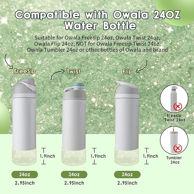 Protective Glitter Silicone Boot Compatible with Owala 24oz 32oz 40oz, Bling Cup Sleeve Bottom Bumper Cover Compatible with Owala FreeSip, Twist, or Flip Stainless Steel Water Bottles