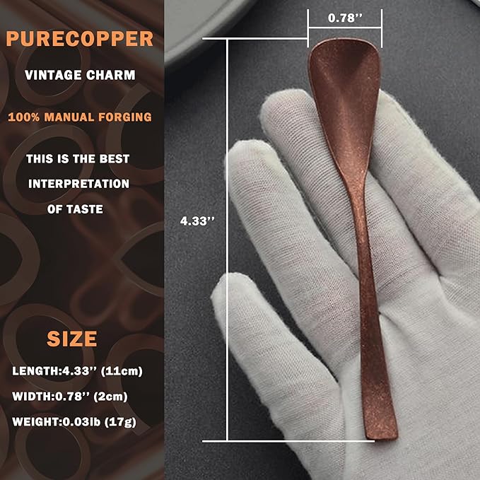 4.33-Inch Vintage Teaspoon, Hand-Forged Antique Copper Spoon, Suitable for Stirring Coffee and Desserts, Cakes, Ice Cream (2)