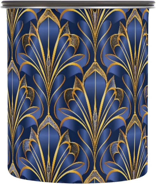 ALAZA Royal Blue & Golden Art Deco Floral Airtight Coffee Bean Canister 500ml Food Storage Containers with Lids For Gournd, Tea, Sugar, Flour, Rice, Cereal, Candy Cookie Jar