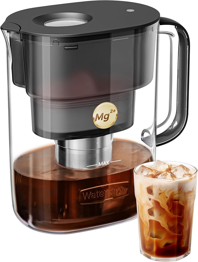 Waterdrop Cold Brew Coffee Maker with 1 Magnesium Water Filter, Well-Balanced Acidity, Unlocks Flavor and Aroma, BPA-Free, Precision Fine Mesh Filter for Iced Coffee, Tea, Lemonade, Black