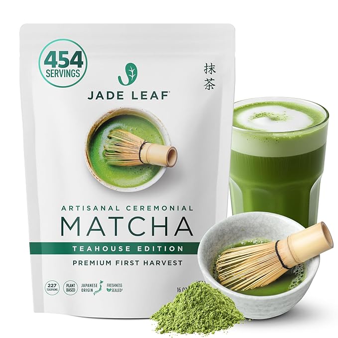 Jade Leaf Matcha Ceremonial Grade Matcha Green Tea Powder - Authentic Japanese Origin - Artisanal Teahouse Edition Premium First Harvest (1 Pound Bulk Pouch)