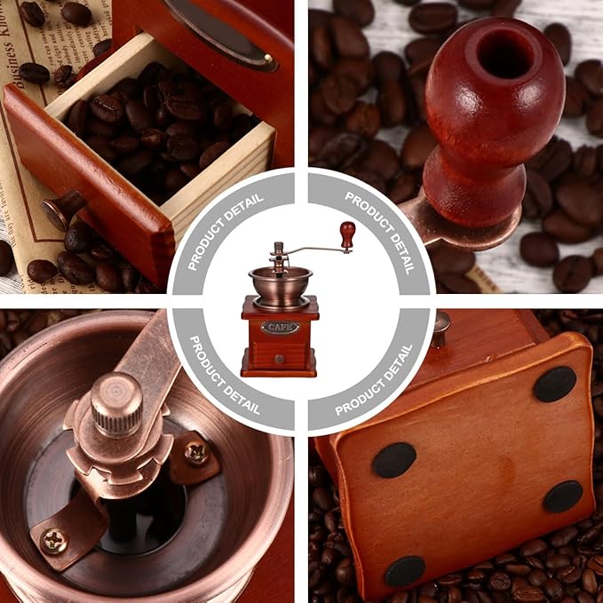 RUNROTOO Manual Coffee Grinder Hand Bean Grinder Premium Wood, Ceramic Core, and Iron Handle for Large Capacity and Travel