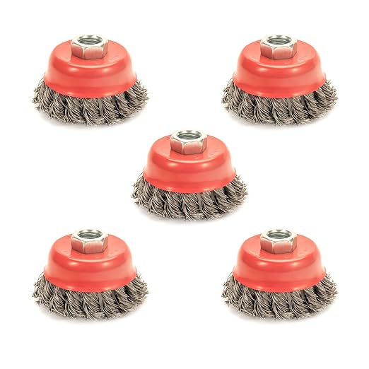 5 Pack Knotted Wire Cup Brush for Angle Grinders with 5/8 Inch | 11 UNC Threaded Arbor- 0.02 Inch Carbon Steel Wire for Rust,Corrosion,Paint Removal and Other Heavy-Duty Conditioning for Metals