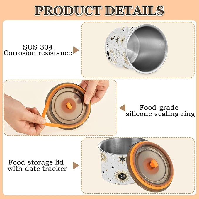 ALAZA Crescent Sun Moon Star Airtight Coffee Bean Canister Customed 500ml Food Storage Containers with Lids For Gournd, Tea, Sugar, Flour, Rice, Cereal, Candy Cookie Jar