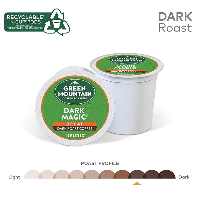 Green Mountain Coffee, Dark Magic Decaf, Single-Serve Keurig K-Cup Pods, Dark Roast, 48 Count (2 Boxes of 24 Pods)