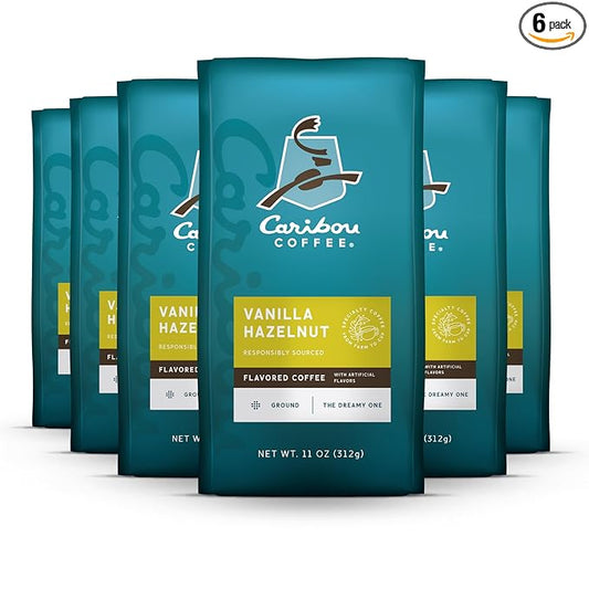 Caribou Coffee, Flavored Ground Coffee, 100% Arabica Coffee - Vanilla Hazelnut Dreamstate 66 Ounces (6 Bags of 11 Ounces)