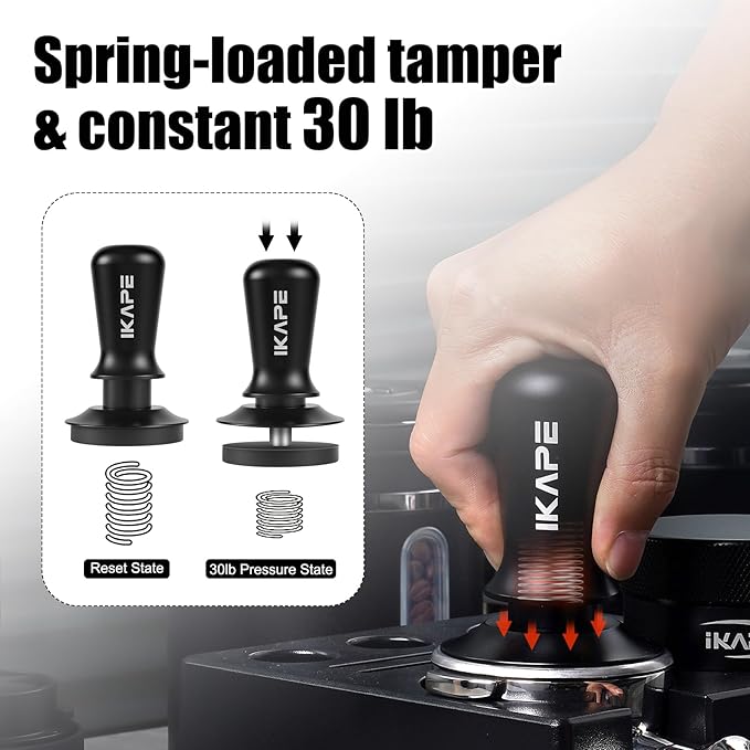 IKAPE 53.3mm Espresso Tamper, Spring-loaded Calibrated Tamper with Titanium Ripple Plating Base, Compatible with 54mm Breville Espresso Bottomless Portafilter