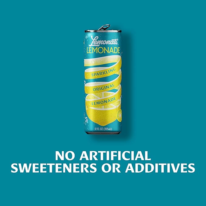 Lemonati Sparkling Lemonade, No Artificial Sweeteners or Flavoring, Gluten-Free, Kosher, Non-GMO, Vegan, 12 Fl Oz Slim Cans (12 Fl Oz (Pack of 12), Lemonade)