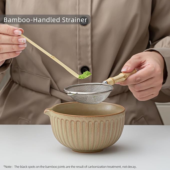 Matcha Whisk Set, Matcha Set Includes Ceramic Matcha Bowl, Matcha Whisk and Holder, Bamboo Scoop, Sifter, Scoop Rest and Tea Towel - 7 Pcs Matcha Making Kit for Matcha Lover and Tea Ceremony
