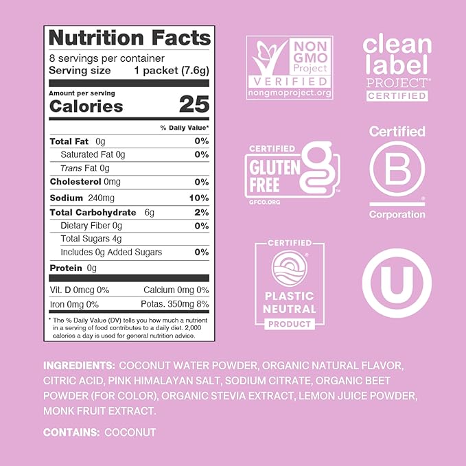 Cure Hydration | Plant-Based Electrolyte Drink Mix | No Added Sugar | FSA-HSA | Dehydration Relief Powder Made with Coconut Water | Non-GMO | Vegan | Box of 8 Packets - Watermelon