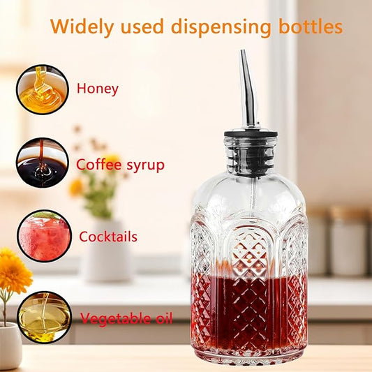 Syrup Dispenser Bottles Set - 5 Pack Simple Syrup Bottles with Metal Pour Spout and Dust Caps,For Syrups,Honey,Olive Oil,Condiments,Syrup Dispenser for Coffee Bar with Labels