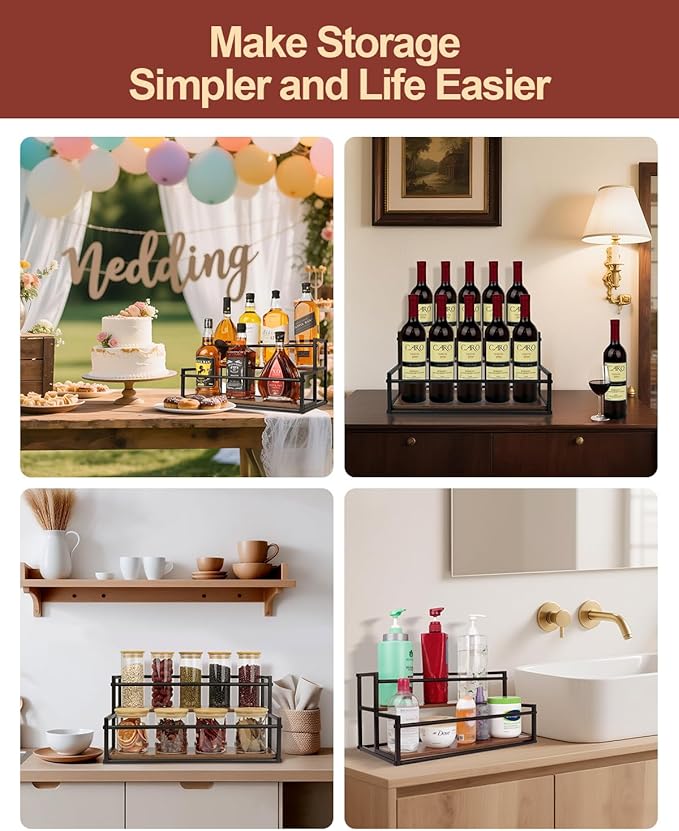 Happilif Coffee Syrup Rack Organizer, 2-Tier 10-Bottle Syrup Holder Stand for Coffee Bar & Liquor Display Shelf, Countertop Stand for Coffee Syrups, Wine, Spice, Soda Bar