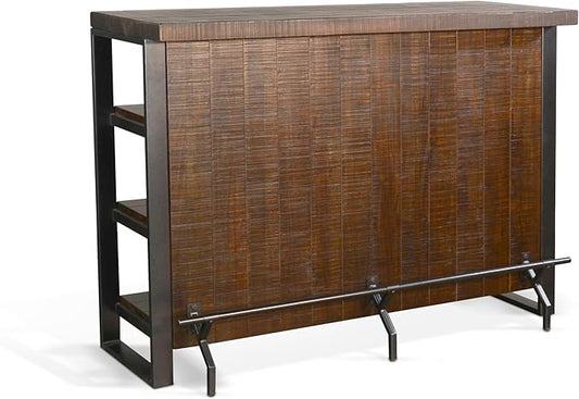 55 - Inch Homestead Bar, W/Open Storage&&Metal framing &Metal Foot Rail (Tobacco Leaf Finish)