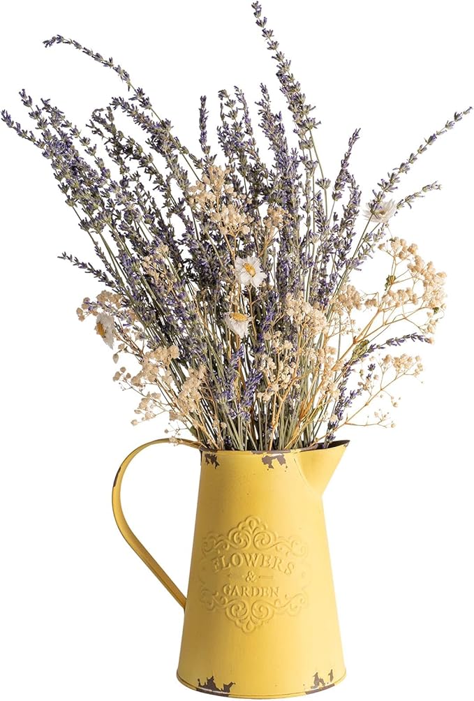APSOONSELL Yellow Metal Flower Vase Vintage Jug Pitcher Shabby Chic Decor Rustic Farmhouse Kitchen Decor for Home