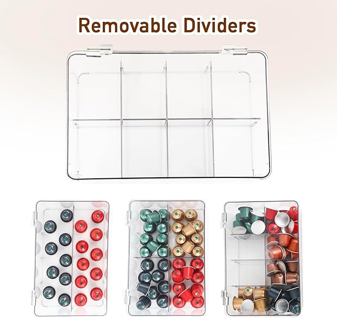 Coffee Pod Holder Storage for Counter, Clear Organizer for K Cup, Compatible with Nespresso OriginalLine VertuoLine Capsules & Keurig, Acrylic Coffee Pods Holder with Lid - Clear