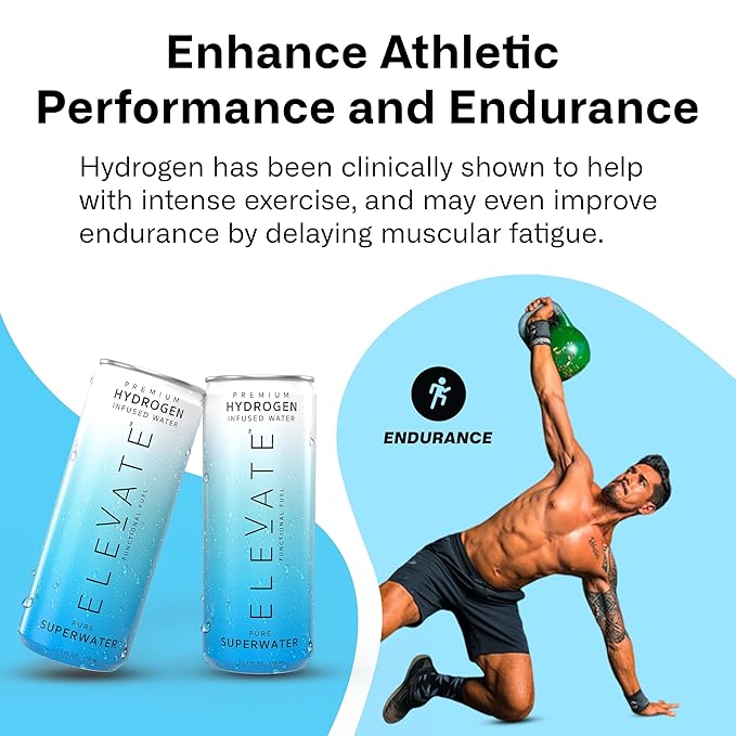 ELEVATE SUPERWATER Premium Hydrogen Water (12 pack). Highest Hydrogen (3-5 PPM) and Lowest -650 ORP. Supports Recovery, Energy, Hydration, Focus, and Endurance. BACKED BY SCIENCE.