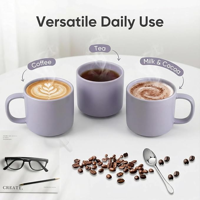 11 oz Coffee Mugs Set of 4,Ceramic Cups for Espresso,Cappuccino,Iced Coffee,Latte,Milk and Hot Tea,Dishwasher&Microwave Safe,for Men,Women and Engagement gift for couples,Matte Finish,Purple