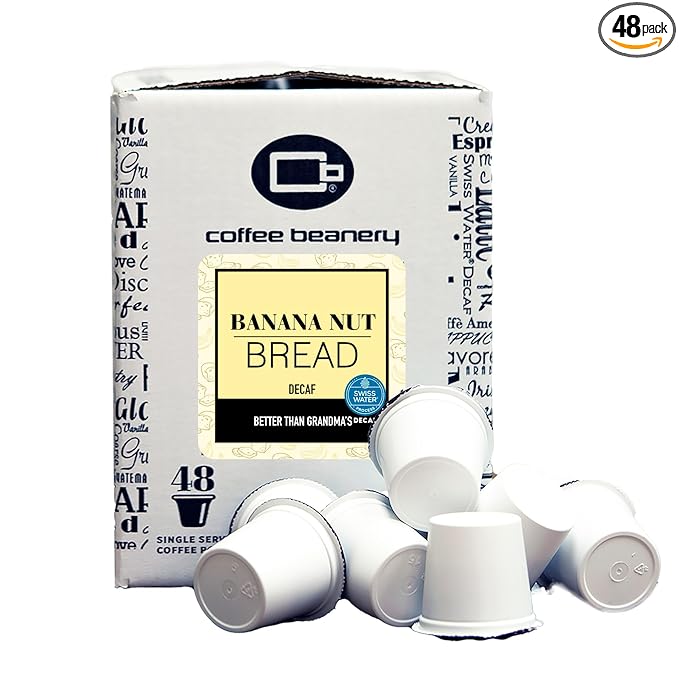 Banana Nut Bread Decaf Coffee Pods by Coffee Beanery | 48ct Bulk Medium Roast Arbica Coffee