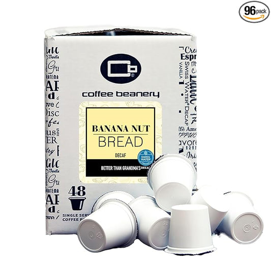Banana Nut Bread Decaf Coffee Pods by Coffee Beanery | 96ct Bulk Medium Roast Arbica Coffee