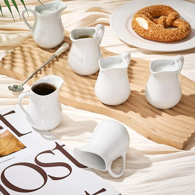 Nuanchu 12 Pcs 3 oz Small Creamer Milk Pitcher, Classic White Porcelain Creamer with Handle, Ceramic Maple Syrup Dispenser, Coffee Dairy Container for Milk Sauce Salad, Microwave