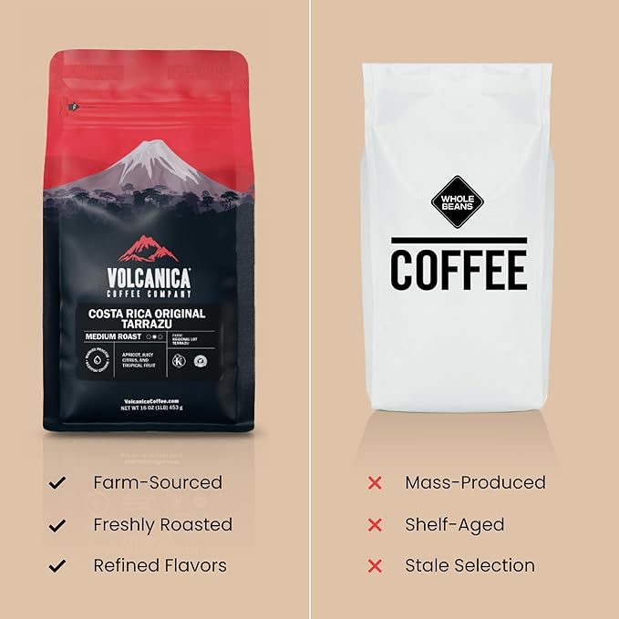 Costa Rican Coffee, Tarrazu Reserve, Dark Roast, Whole Bean, Fair Trade, Fresh Roasted, Kosher, 16-ounce