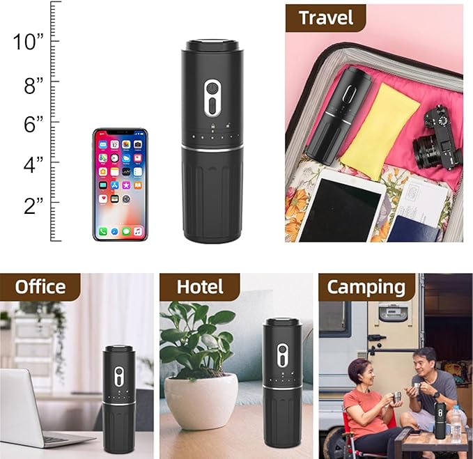 All-in-One Pour Over Coffee Maker Portable Electric Burr Coffee Grinder, Rechargeable Coffee Bean Grinder Conical Burr, Battery Powered Cordless Portable Coffee Maker for Travel, Camping, Car