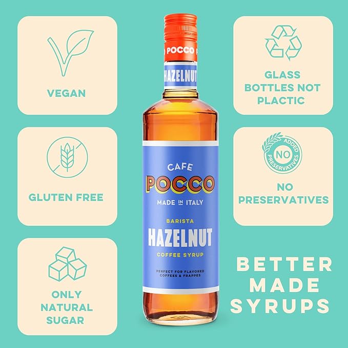Cafe Pocco Hazelnut Syrup 750ml Glass Bottle (1 Bottle, Hazelnut)