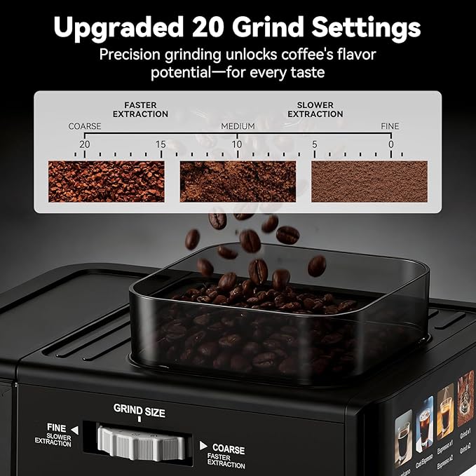 Espresso Machine with Grinder,20Bar Compact Espresso Maker with Steam Milk Frother,Coffee Maker for Home - Cappuccino Latte & Cold Brew Iced Coffee Maker & Americano, Gift for Women or Men